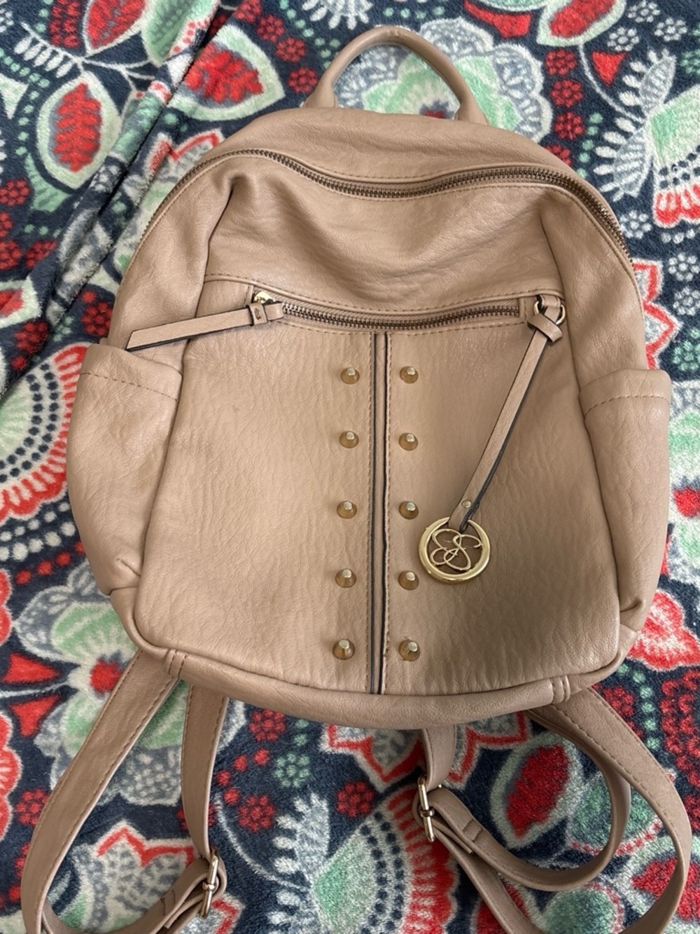 Jessica Simpson Taupe Leather Backpack with Gold Charm